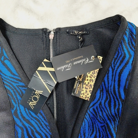 Wow Gold Label Blue & Black Zebra V Neck Bodycon Dress 183 - Picture 6 of 8